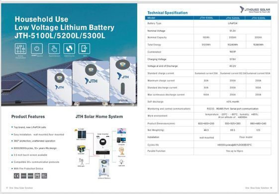Акумулятор LiFePO4 JTH-5200L 10.24 кВт&middot;год (51.2V 200Ah) Wi-Fi Touch Screen