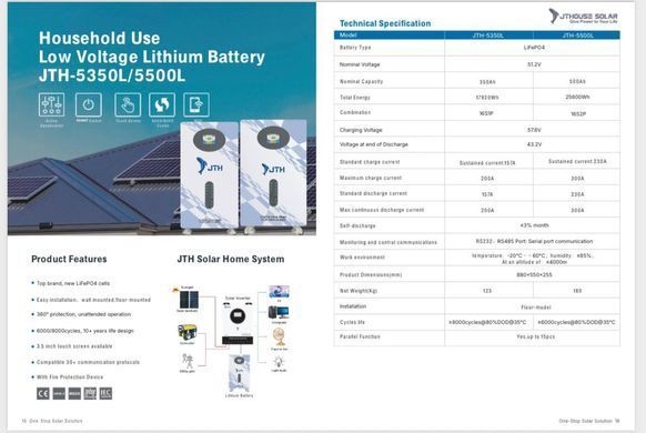 Акумулятор LiFePO4 JTH-5500L 25.6 кВт&middot;год 51.2V 500Ah Wi-Fi Touch Screen